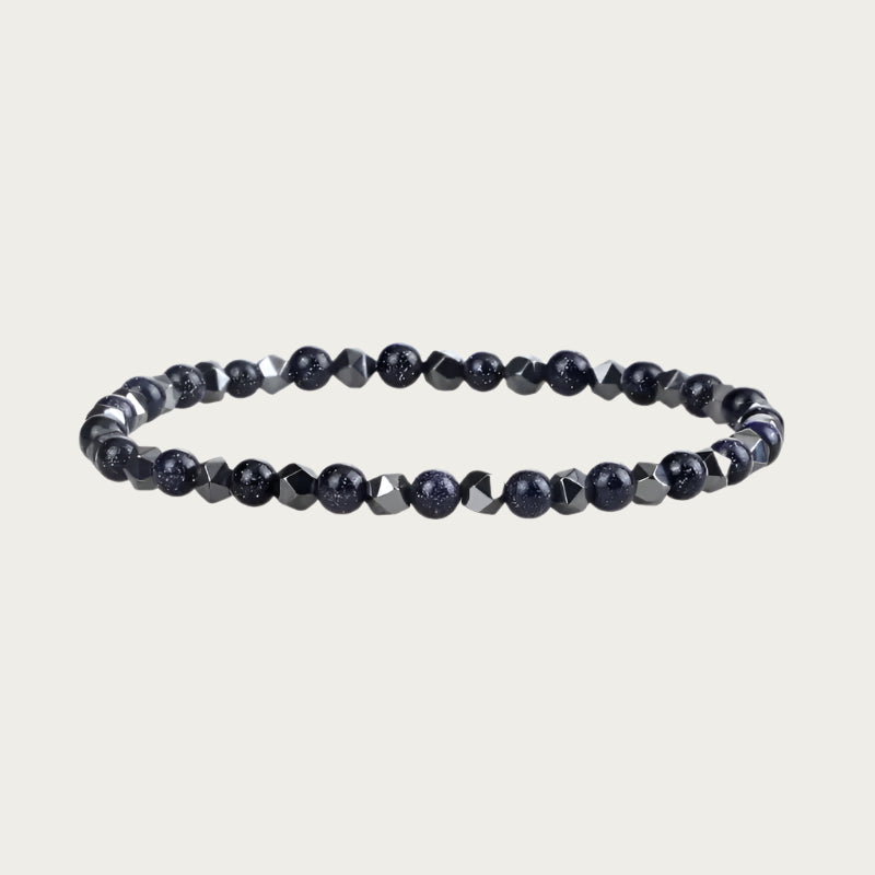 Beaded bracelet with black sandstone and silver hematite inspired by Brazilian summer style.